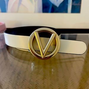Valentino by Mario Valentino Pannacotta Leather Belt with Goldtone V Logo